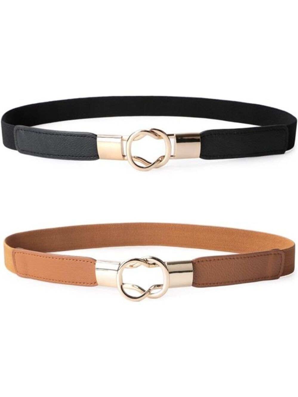 Women Skinny Waist Belt Elastic Stretchy Thin Metal Buckle Dress Jeans Skirt Bel
